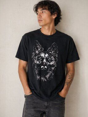 German Shepherd Graphic T-Shirt XL Black Ring Spun Cotton Grunge Streetwear